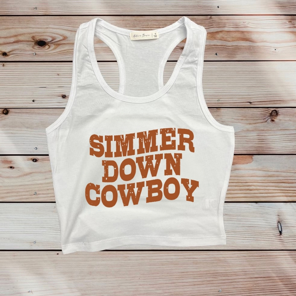 Simmer down cowboy crop top